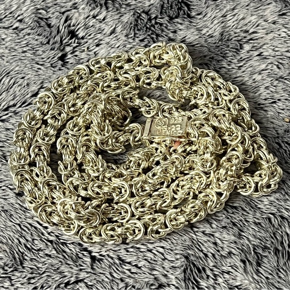 Solid Silver Byzantine Chain Necklace 56.68g TS-212 Mexico - Picture 3 of 7